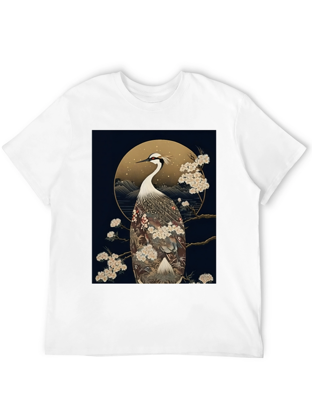 Crane Print Black Tee