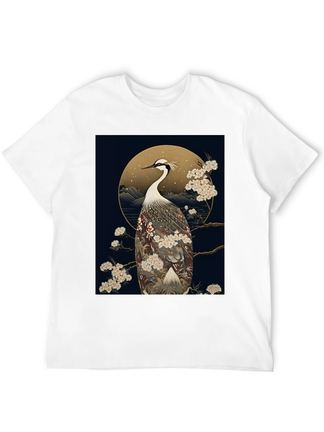 Crane Print Black Tee