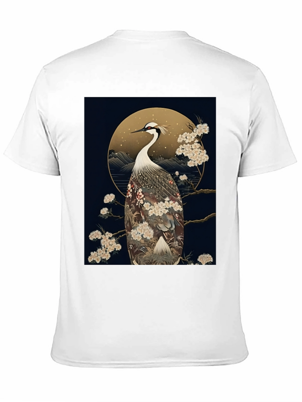 Crane Print Black Tee