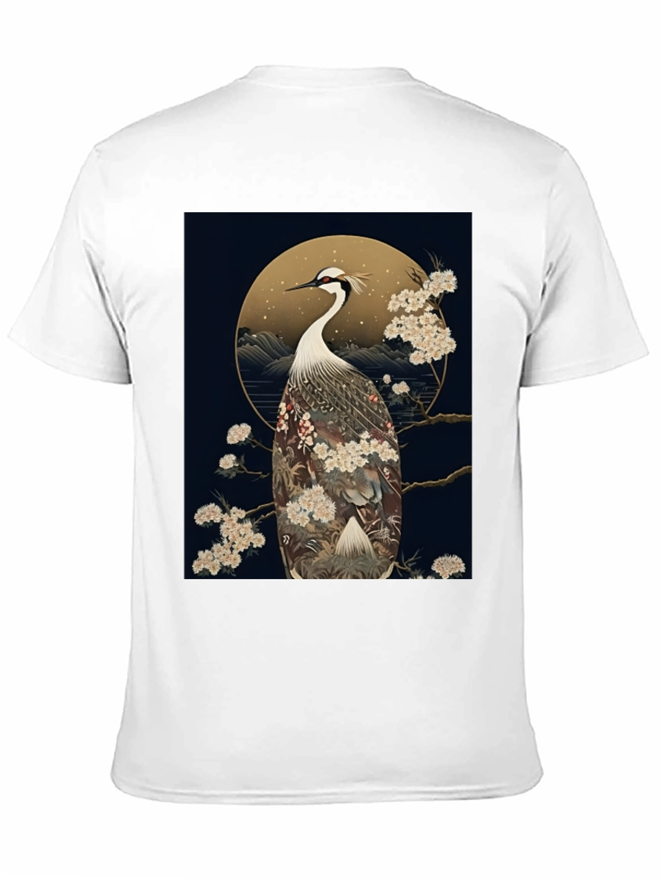 Crane Print Black Tee