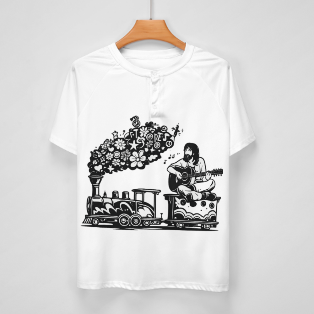 Vintage Psychedelic Train Guitar Graphic T-Shirt – Retro Music & Flower Power Unisex Tee(z316)