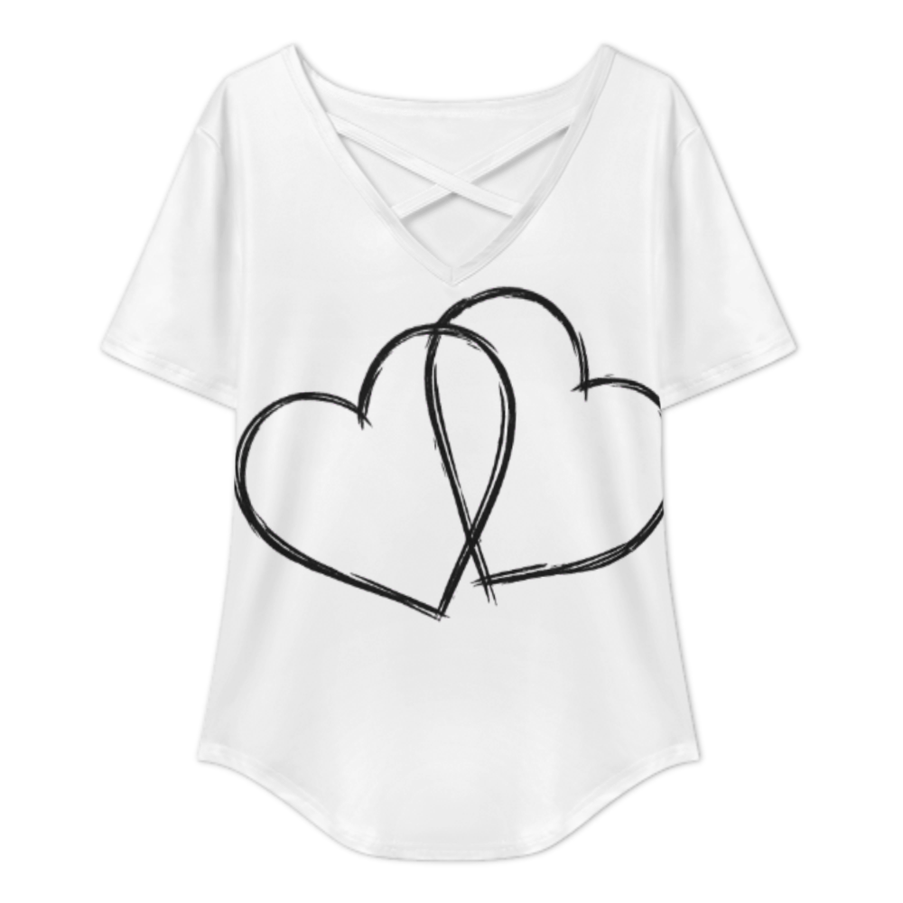 Minimalist Double Heart Line Art T-Shirt – Modern Love Graphic Casual Tee for Women(z337)