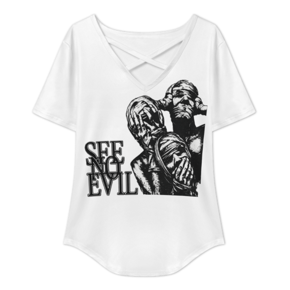 See No Evil Gothic Graphic T-Shirt – Dark Aesthetic Horror Streetwear Tee for Women(z331)