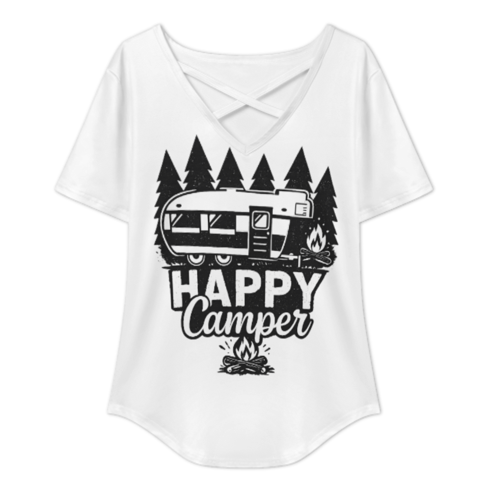 Happy Camper Retro Camping Graphic T-Shirt – Vintage Outdoor Adventure Tee for Women(z335)