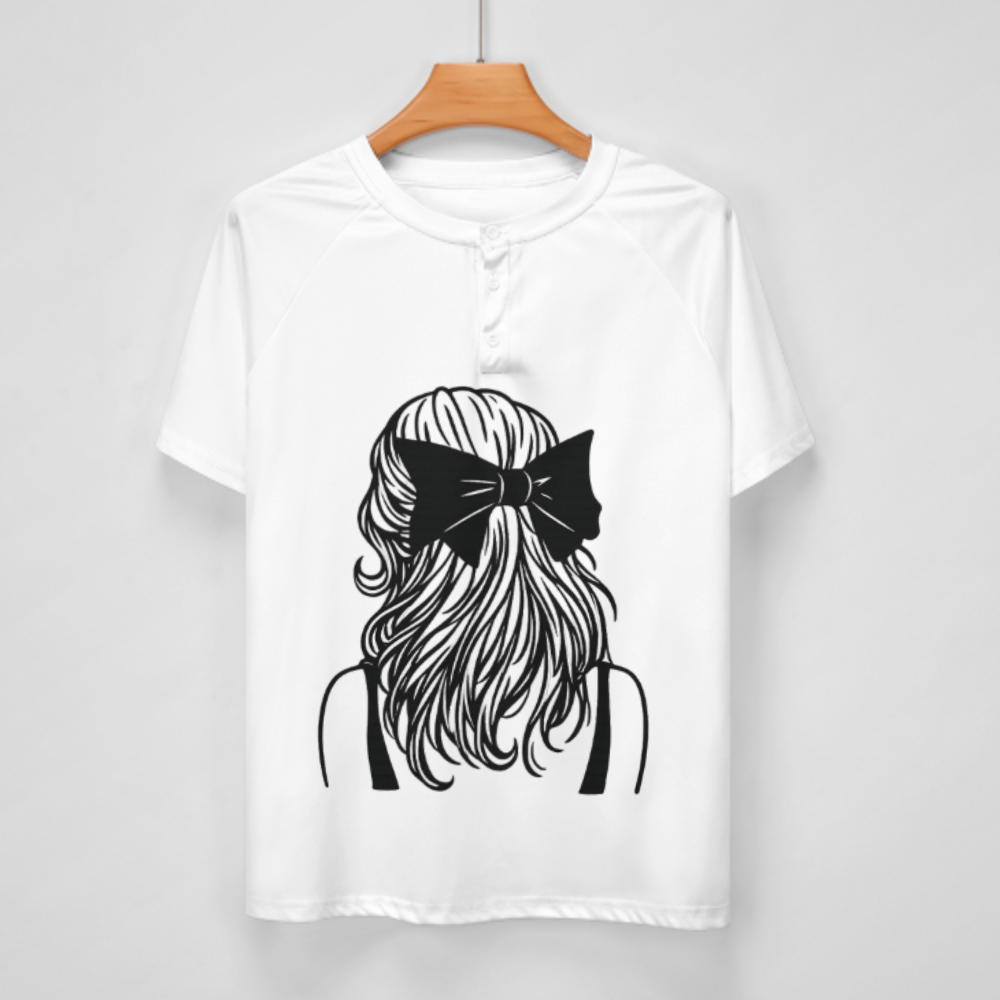 Minimalist Girl Bow Hair Graphic T-Shirt – Aesthetic Line Art Fashion Tee for Women(z314)