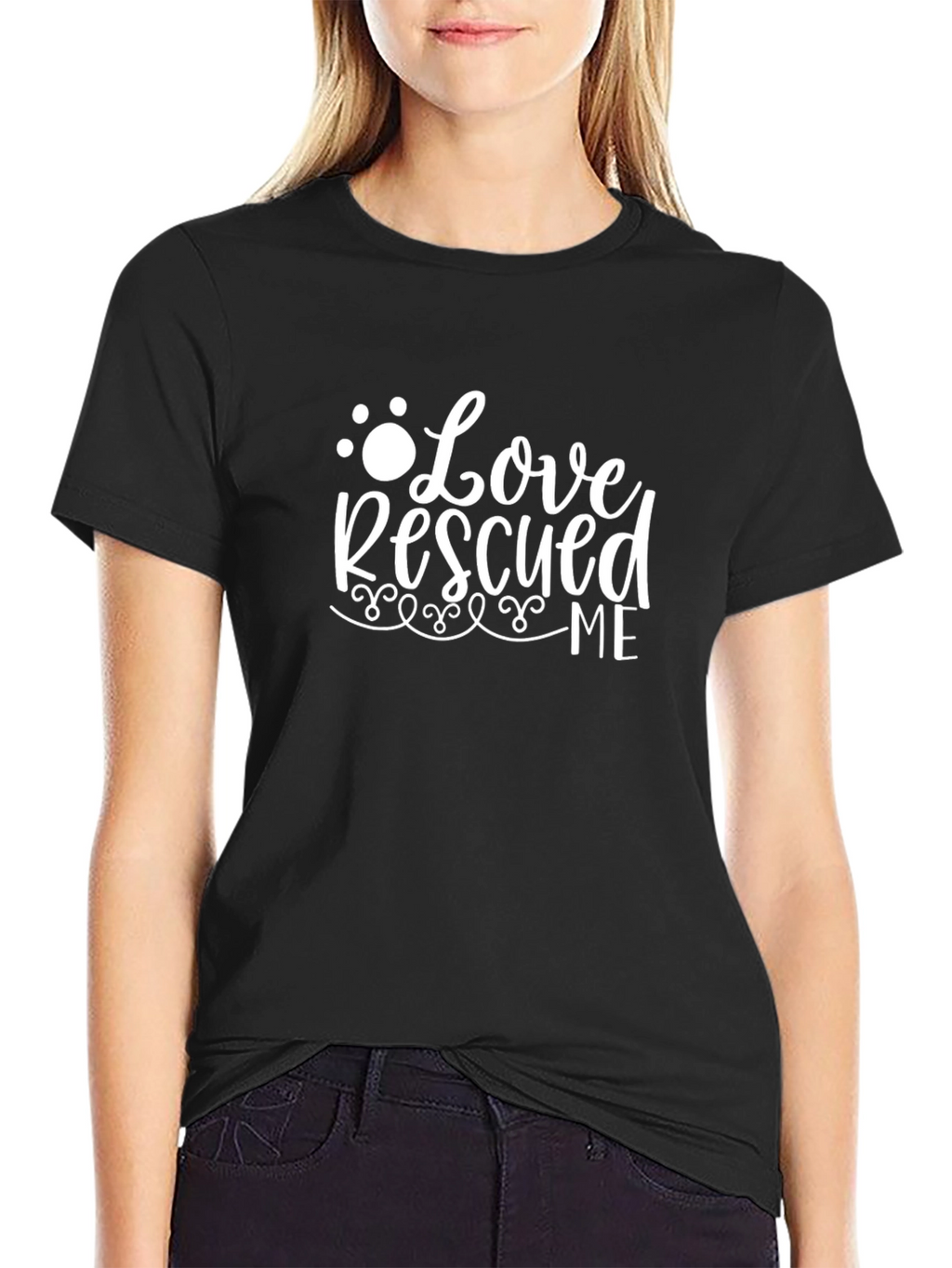 Love Rescued Me Graphic T-Shirt - Black
