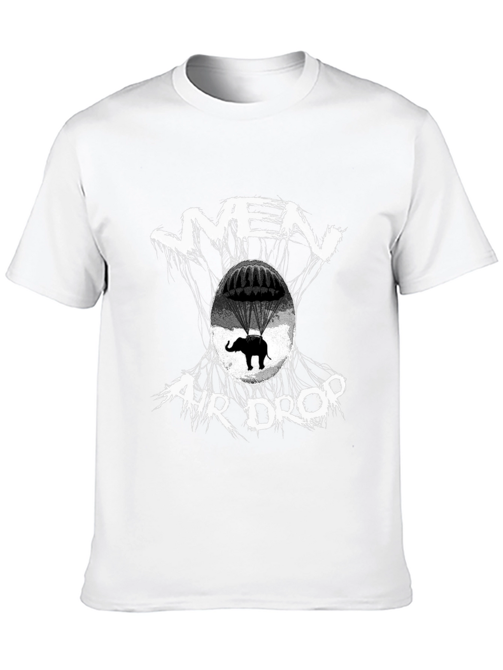Mens Black T-Shirt - Air Drop Elephant Design