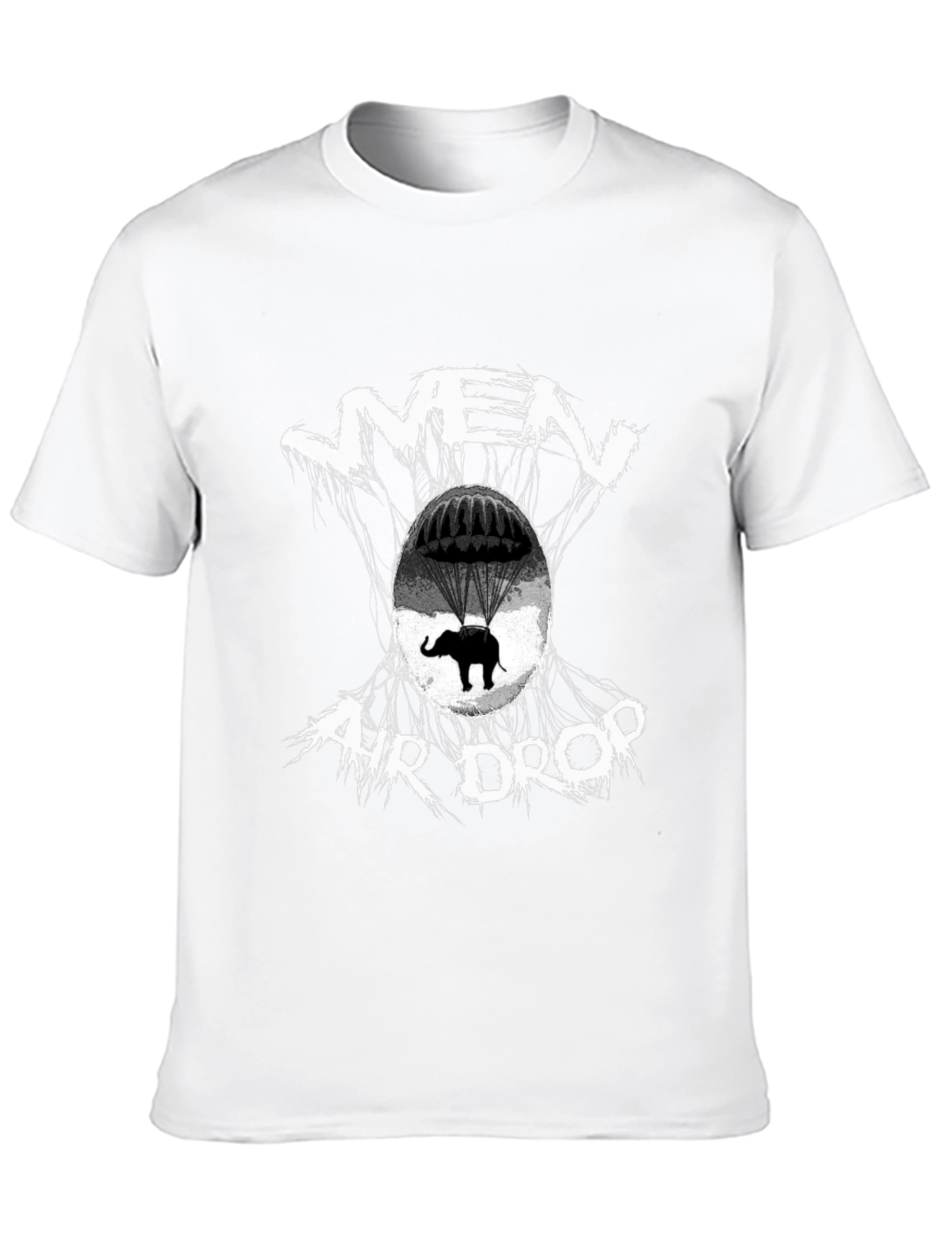 Mens Black T-Shirt - Air Drop Elephant Design