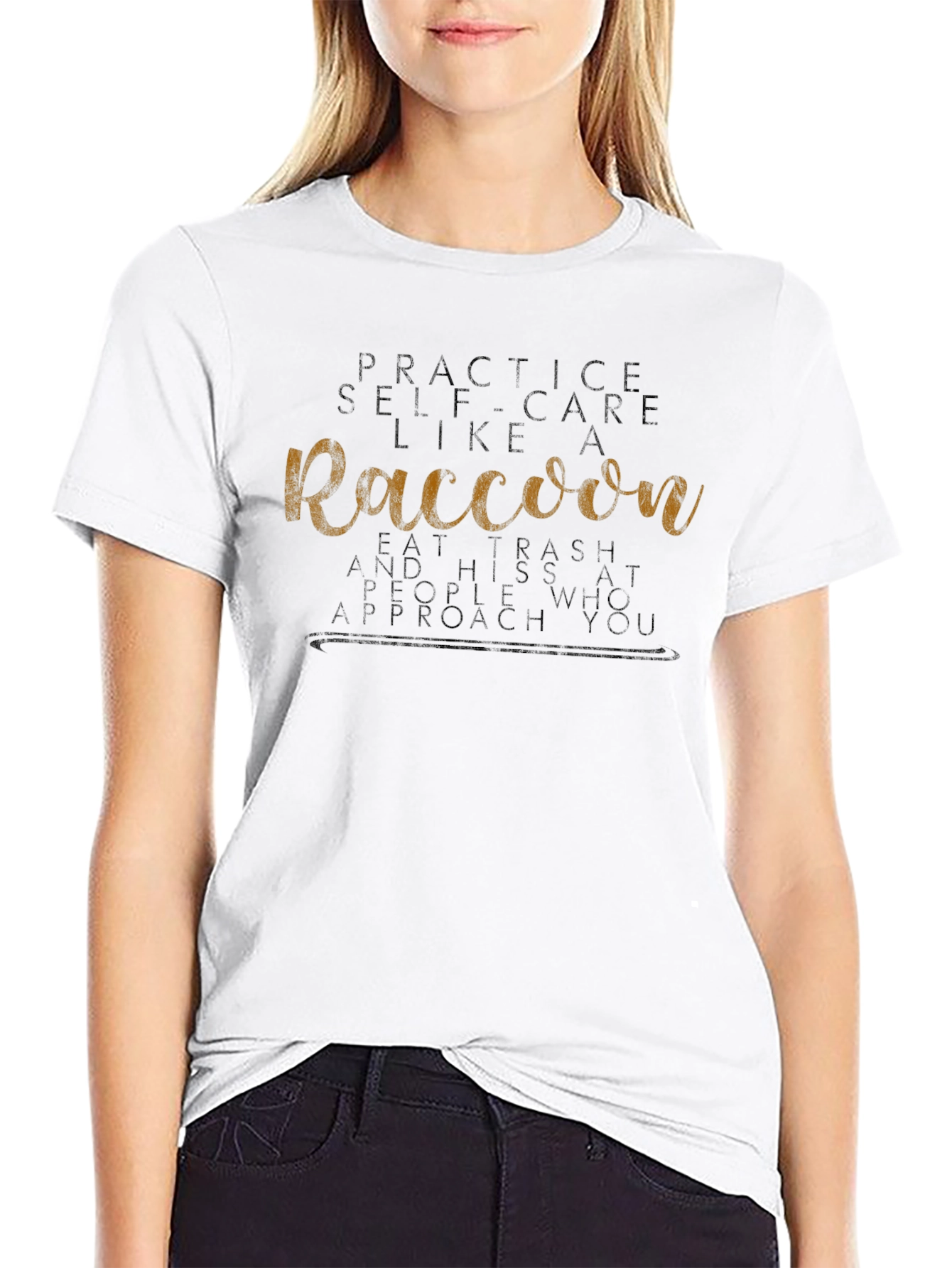 Raccoon Self-Care Black T-Shirt - Funny Graphic Tee
