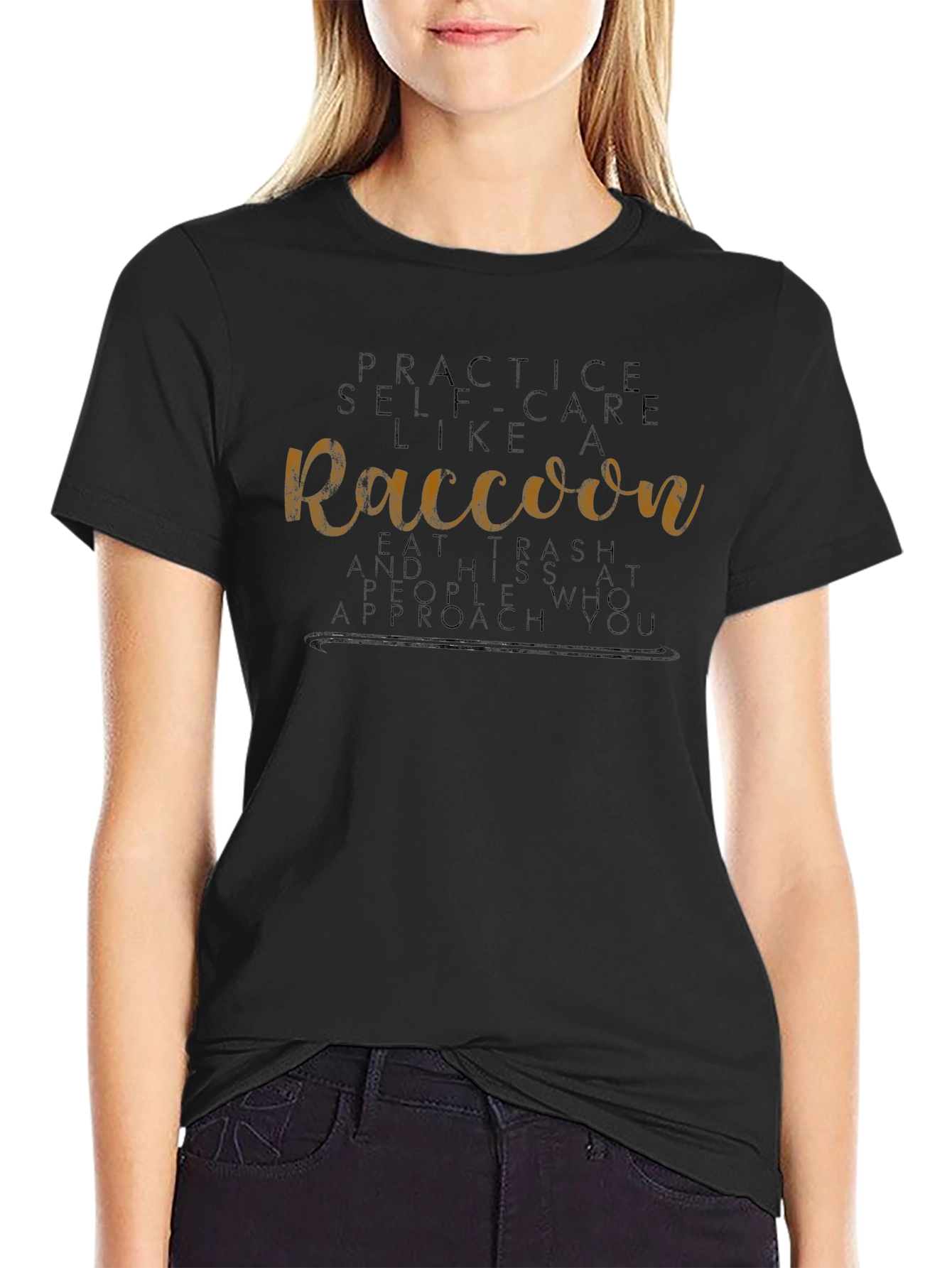 Raccoon Self-Care Black T-Shirt - Funny Graphic Tee