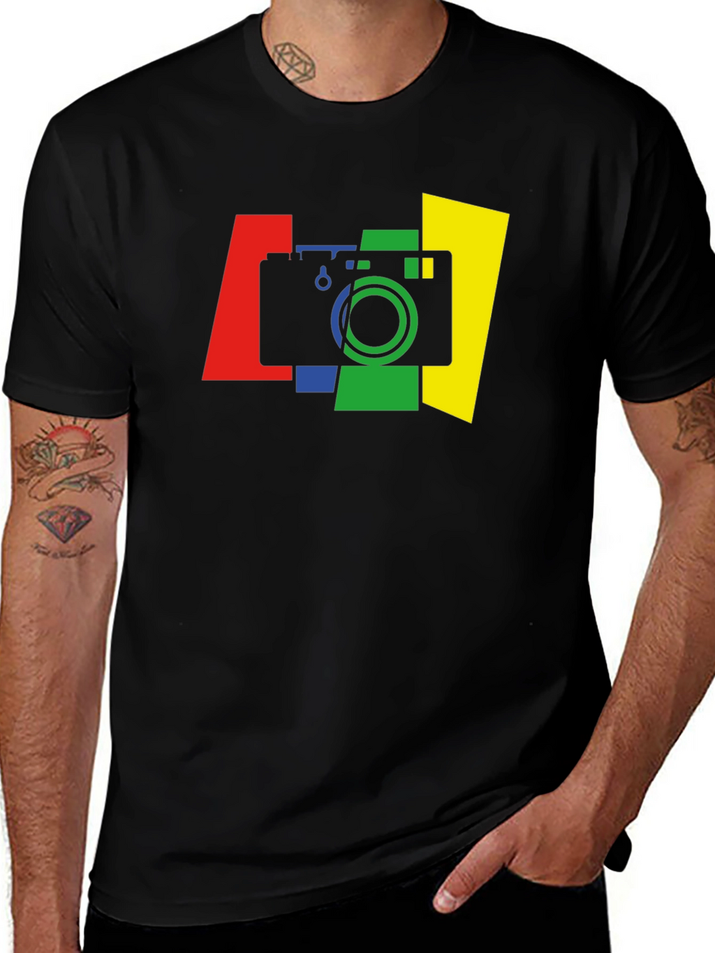 Stylish Camera Graphic Tee - Black