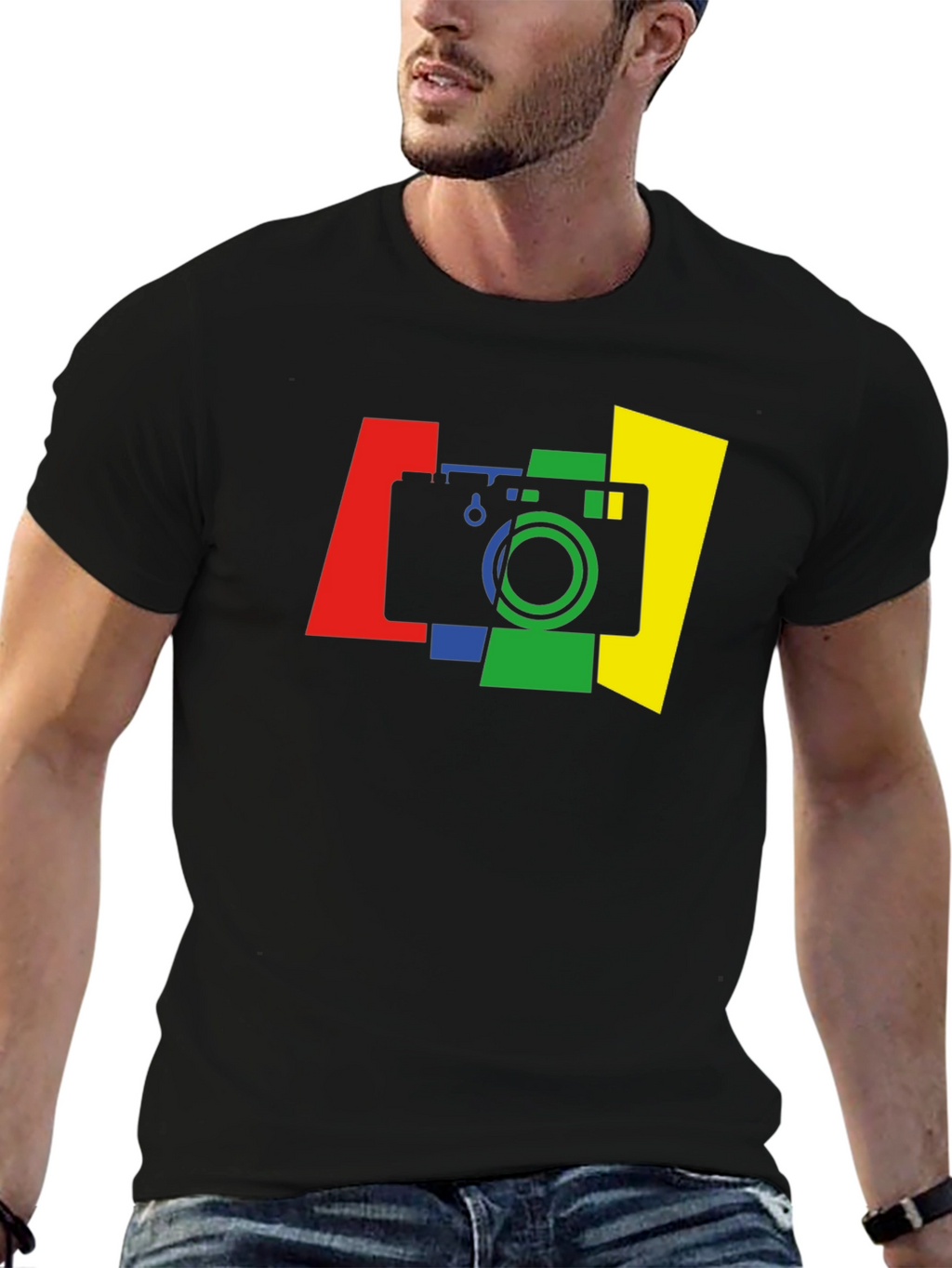 Stylish Camera Graphic Tee - Black
