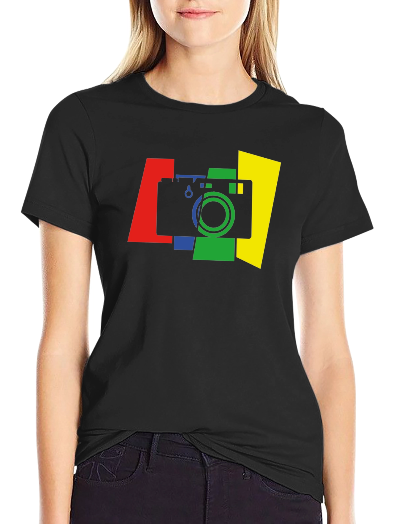 Stylish Camera Graphic Tee - Black