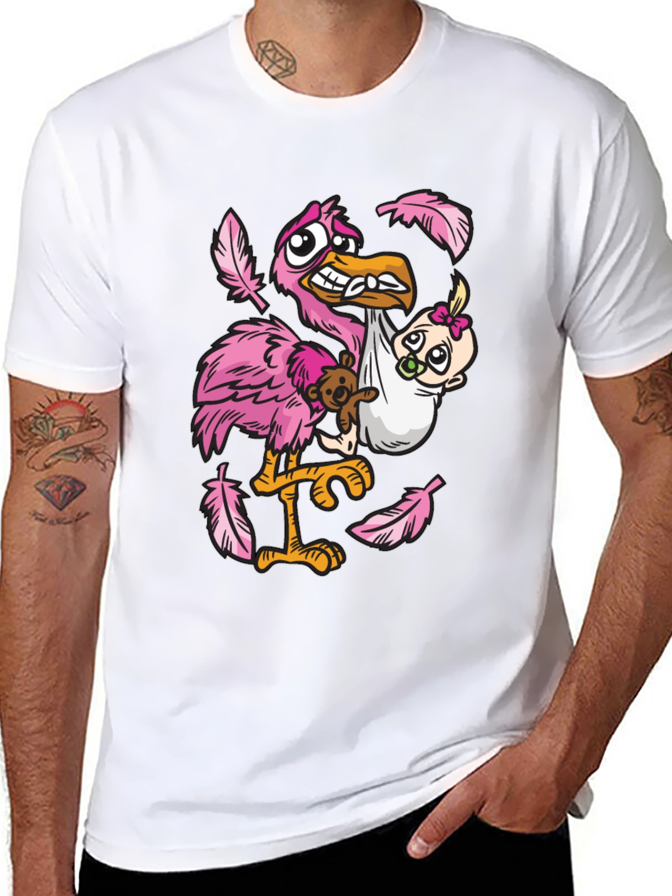 Stork Carrying Baby Graphic T-Shirt