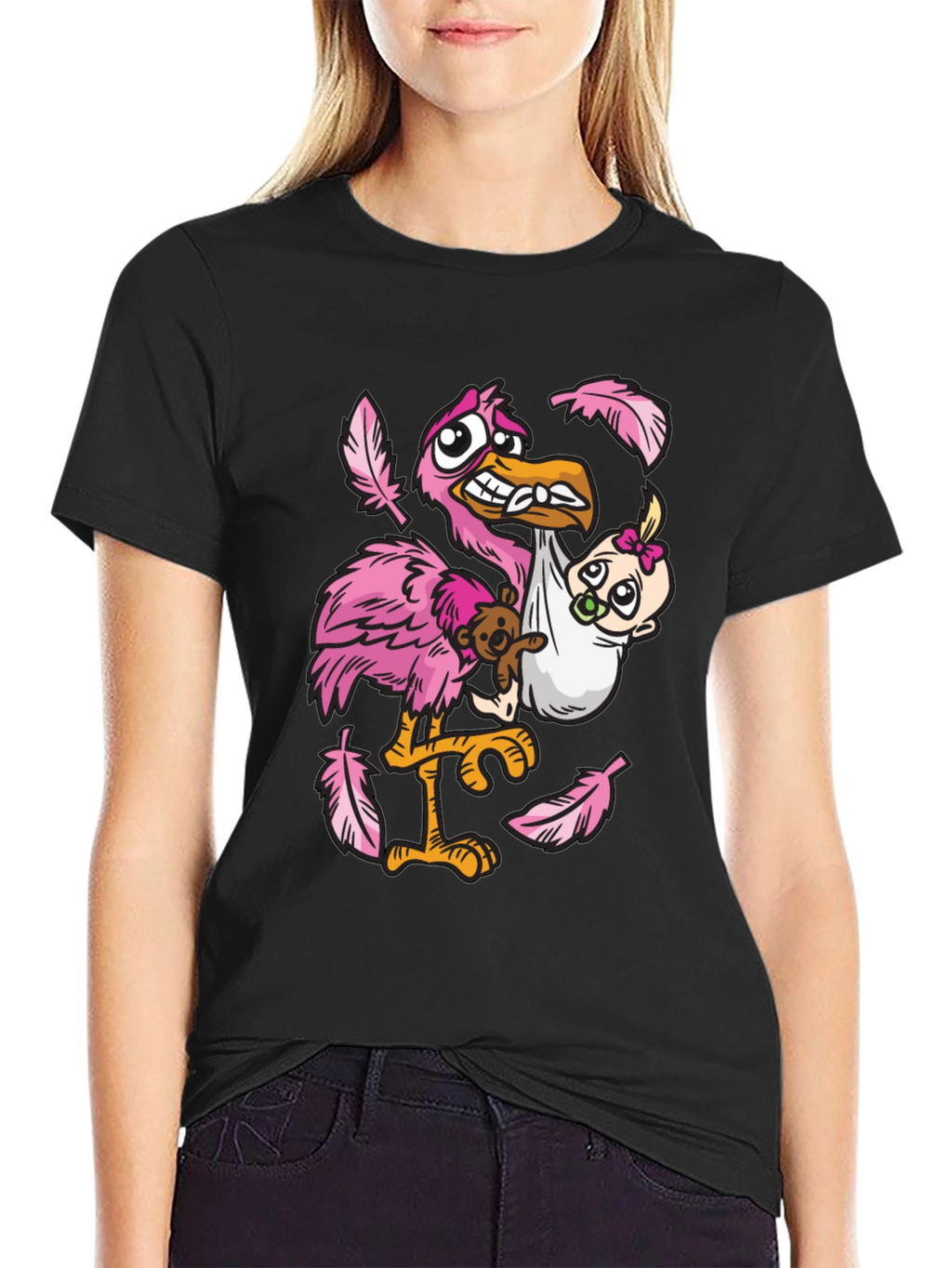 Stork Carrying Baby Graphic T-Shirt