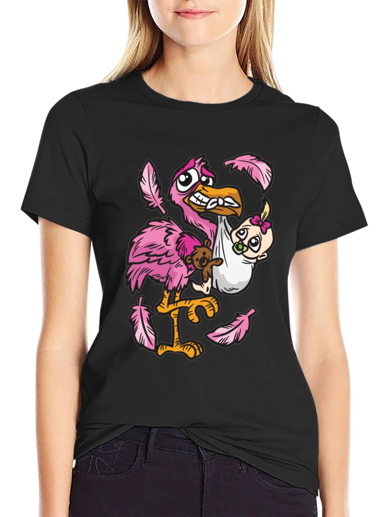 Stork Carrying Baby Graphic T-Shirt
