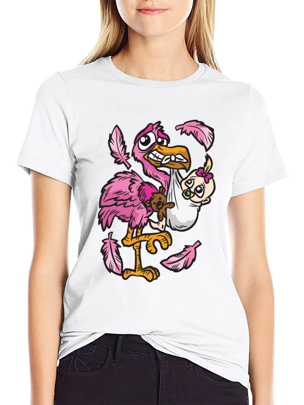 Stork Carrying Baby Graphic T-Shirt
