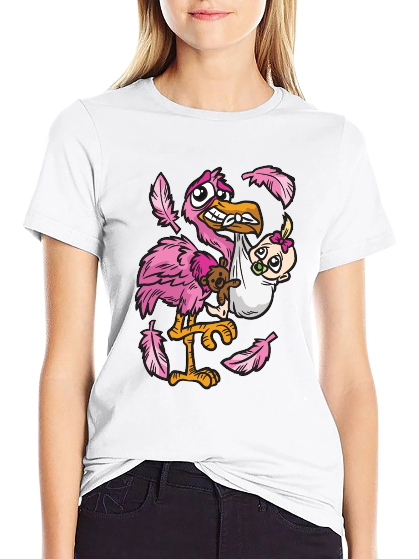 Stork Carrying Baby Graphic T-Shirt
