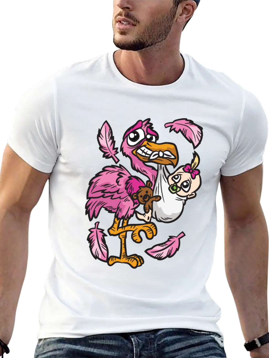 Stork Carrying Baby Graphic T-Shirt