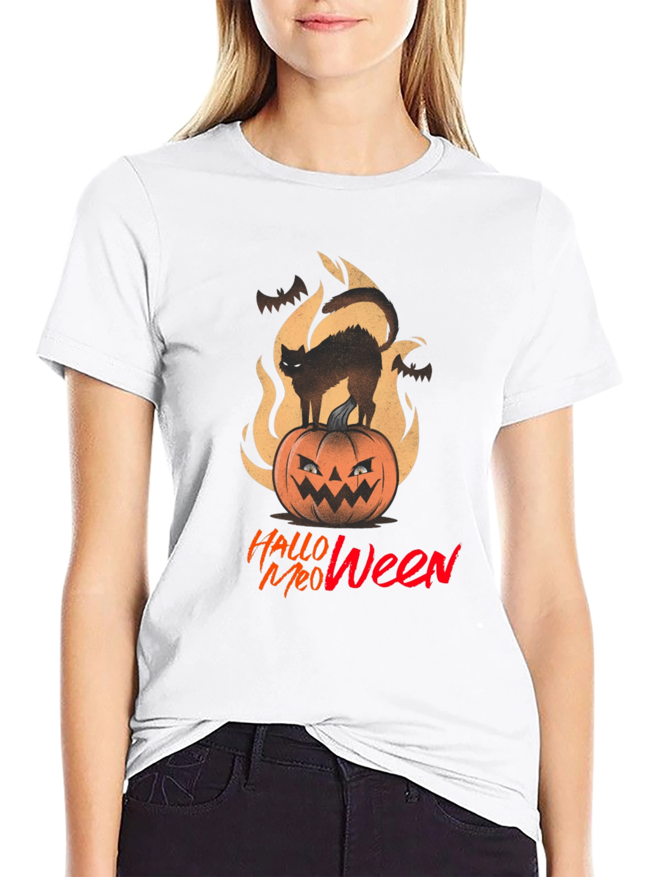 Halloween Meow T-Shirt - Spooky Cat on Pumpkin
