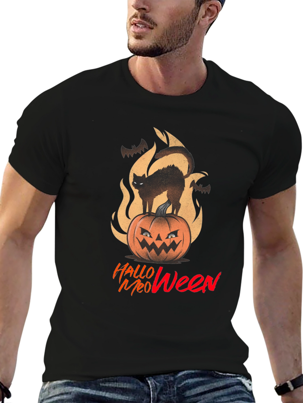 Halloween Meow T-Shirt - Spooky Cat on Pumpkin