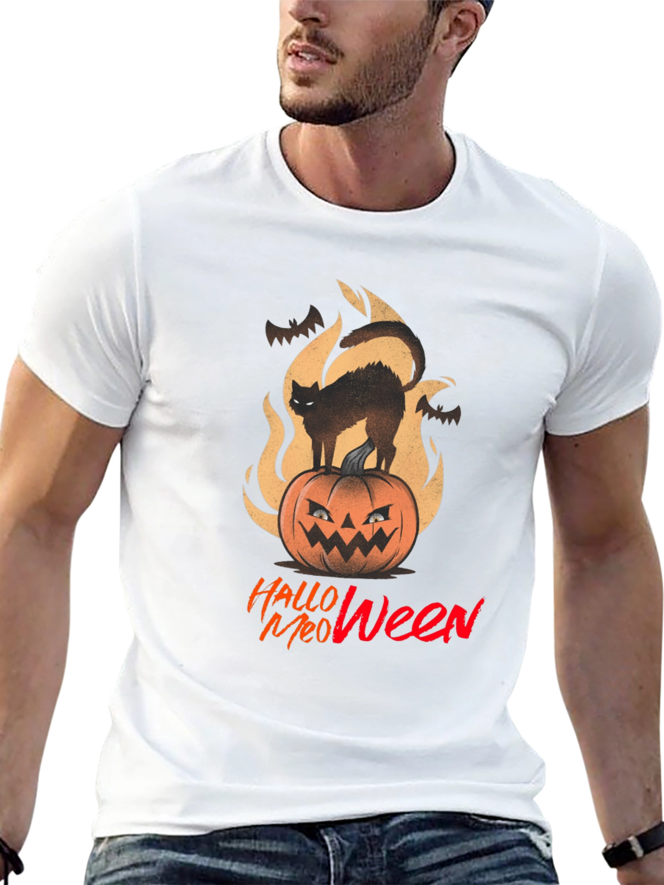 Halloween Meow T-Shirt - Spooky Cat on Pumpkin