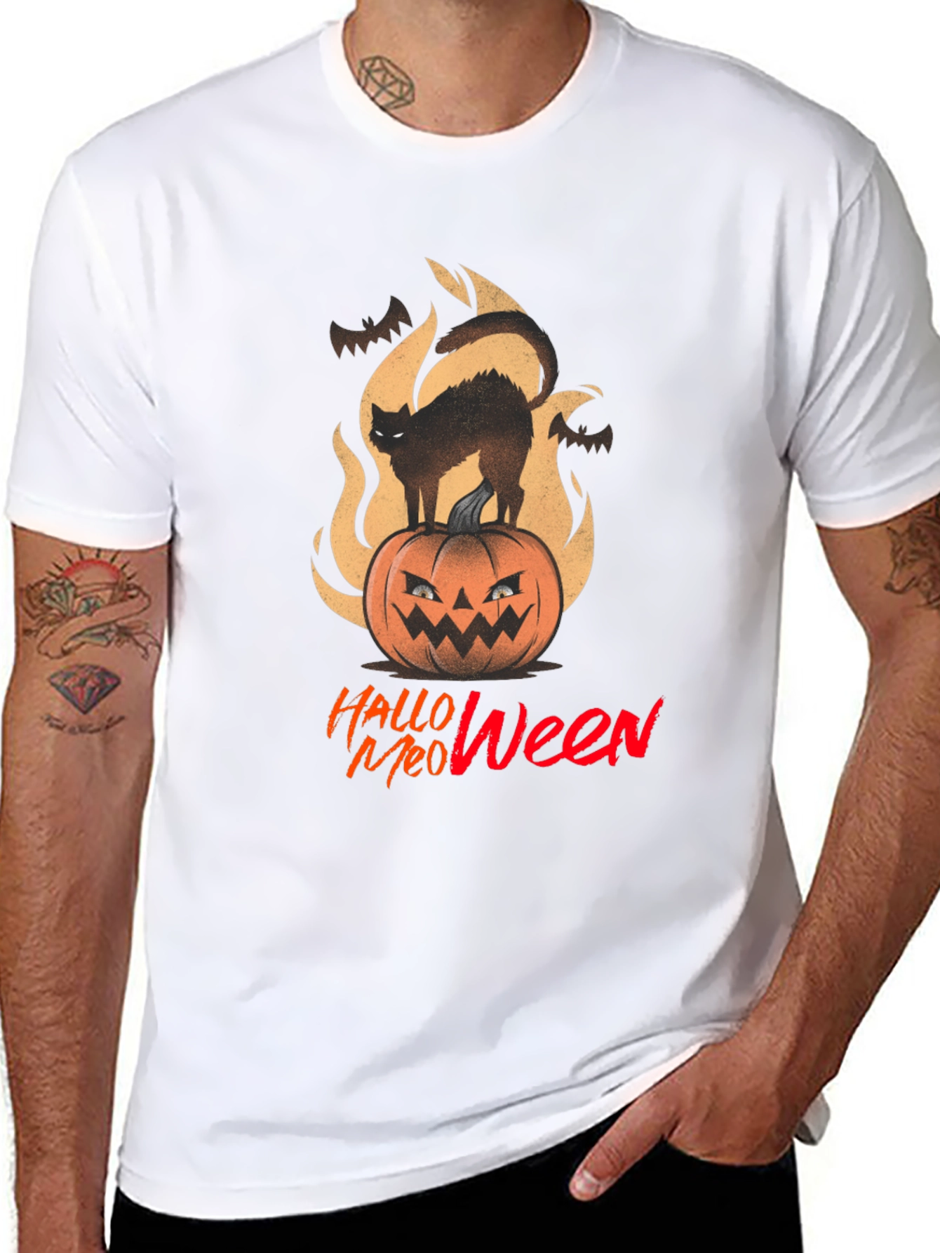 Halloween Meow T-Shirt - Spooky Cat on Pumpkin