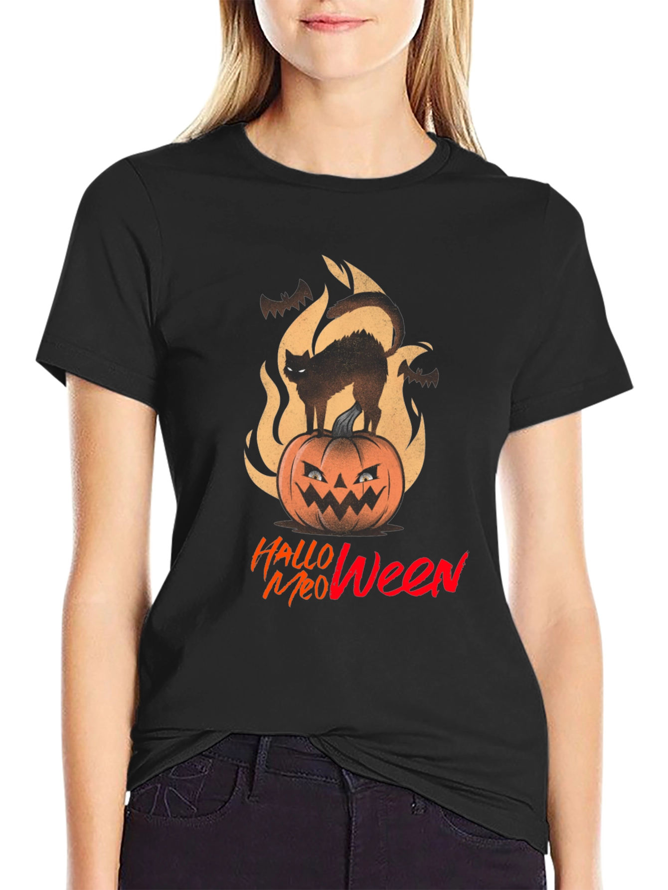 Halloween Meow T-Shirt - Spooky Cat on Pumpkin