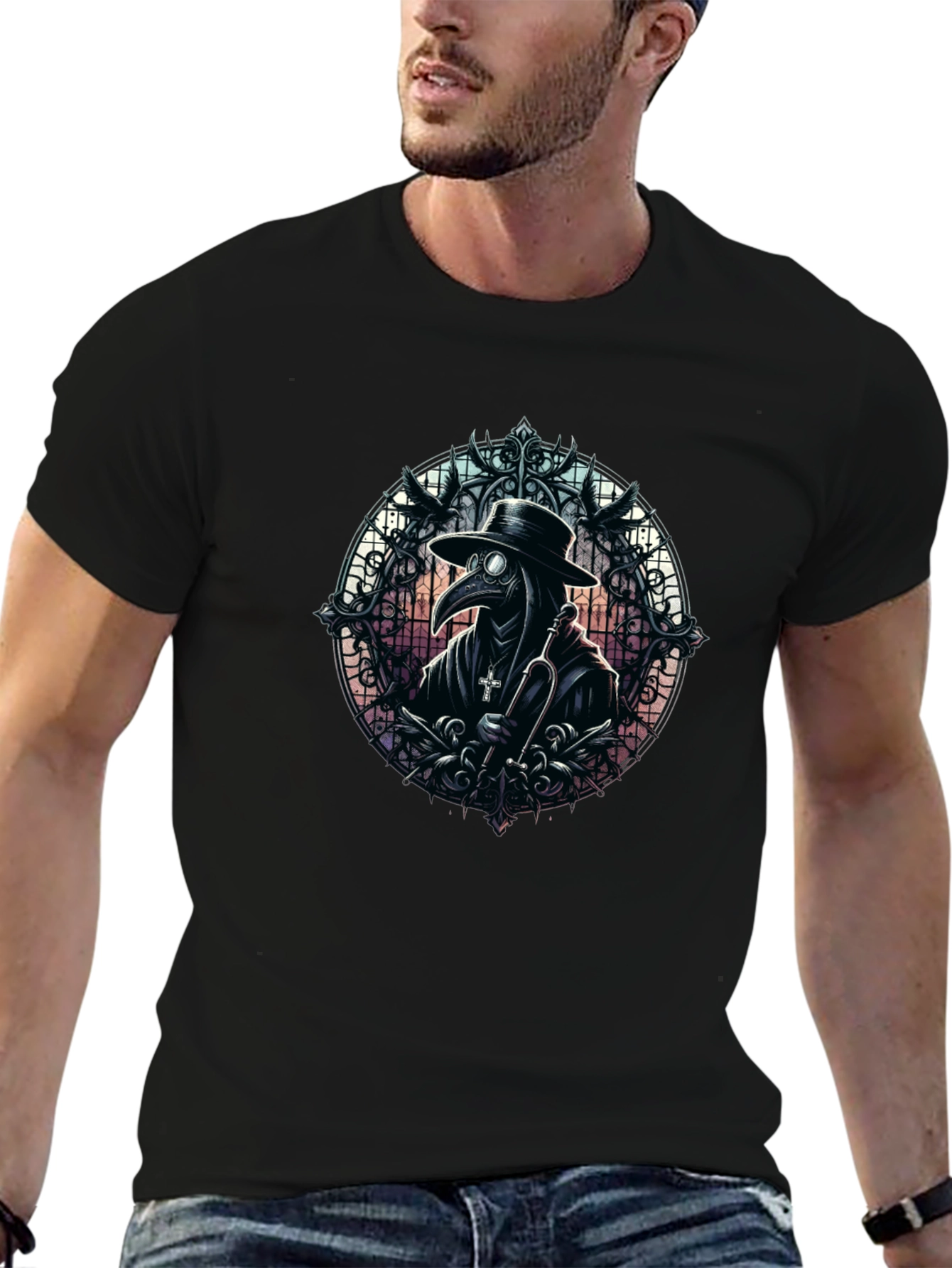 Plague Doctor Graphic Tee - Gothic Style