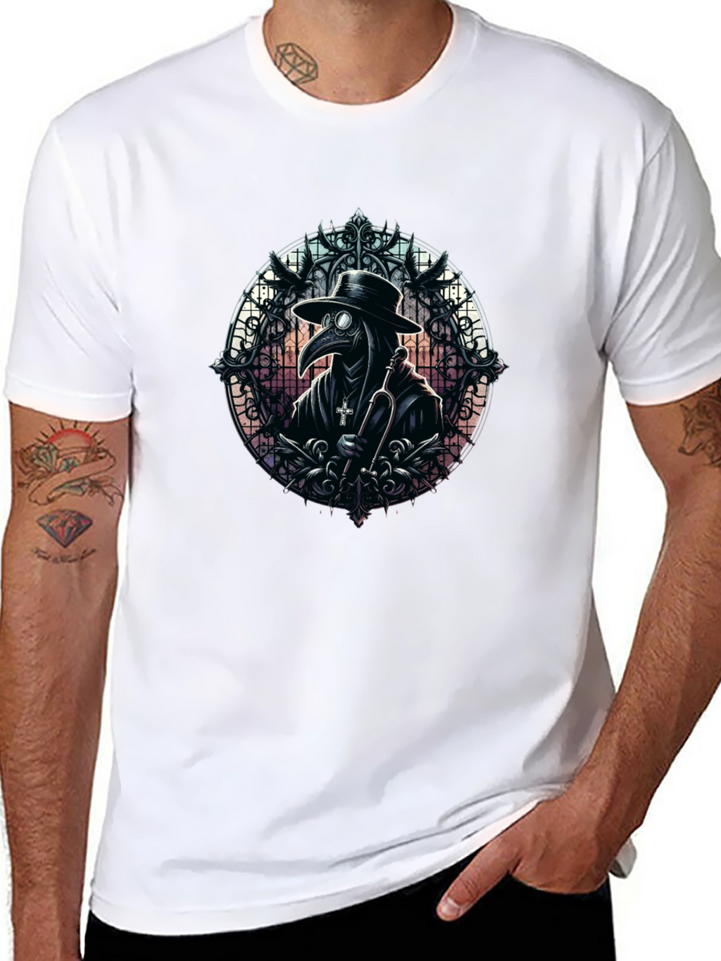 Plague Doctor Graphic Tee - Gothic Style
