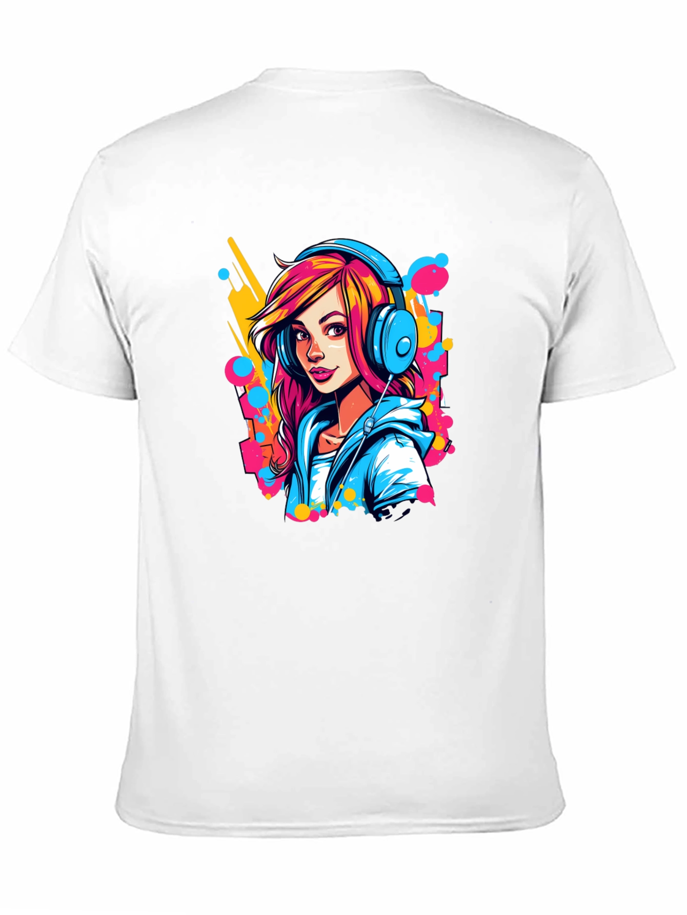 Vibrant Girl Headphones Graphic Black T-Shirt