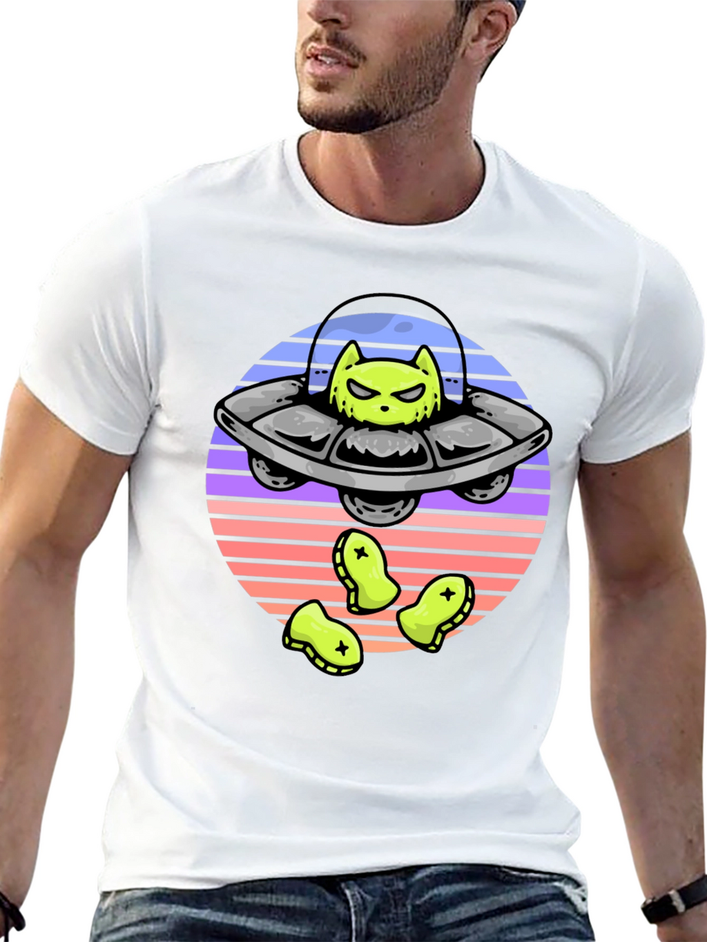 Alien Cat Abduction T-Shirt - UFO Graphic Tee