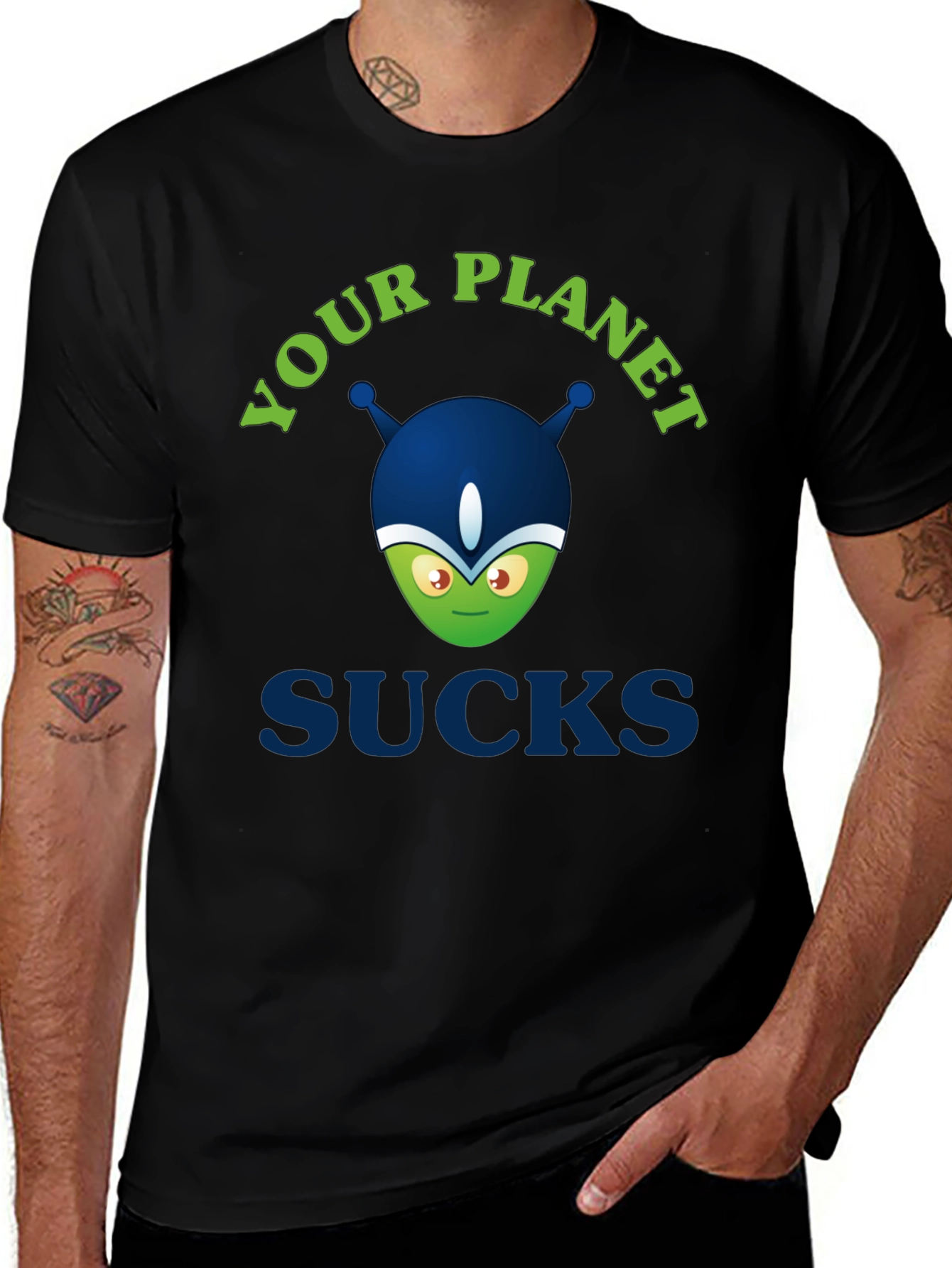 Your Planet Sucks Alien Graphic Tee - Black
