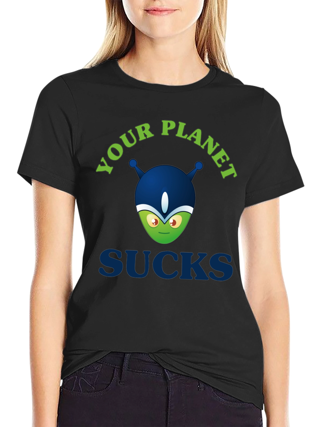 Your Planet Sucks Alien Graphic Tee - Black