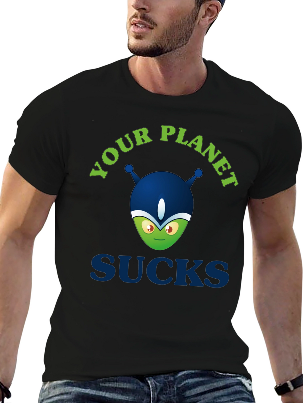 Your Planet Sucks Alien Graphic Tee - Black