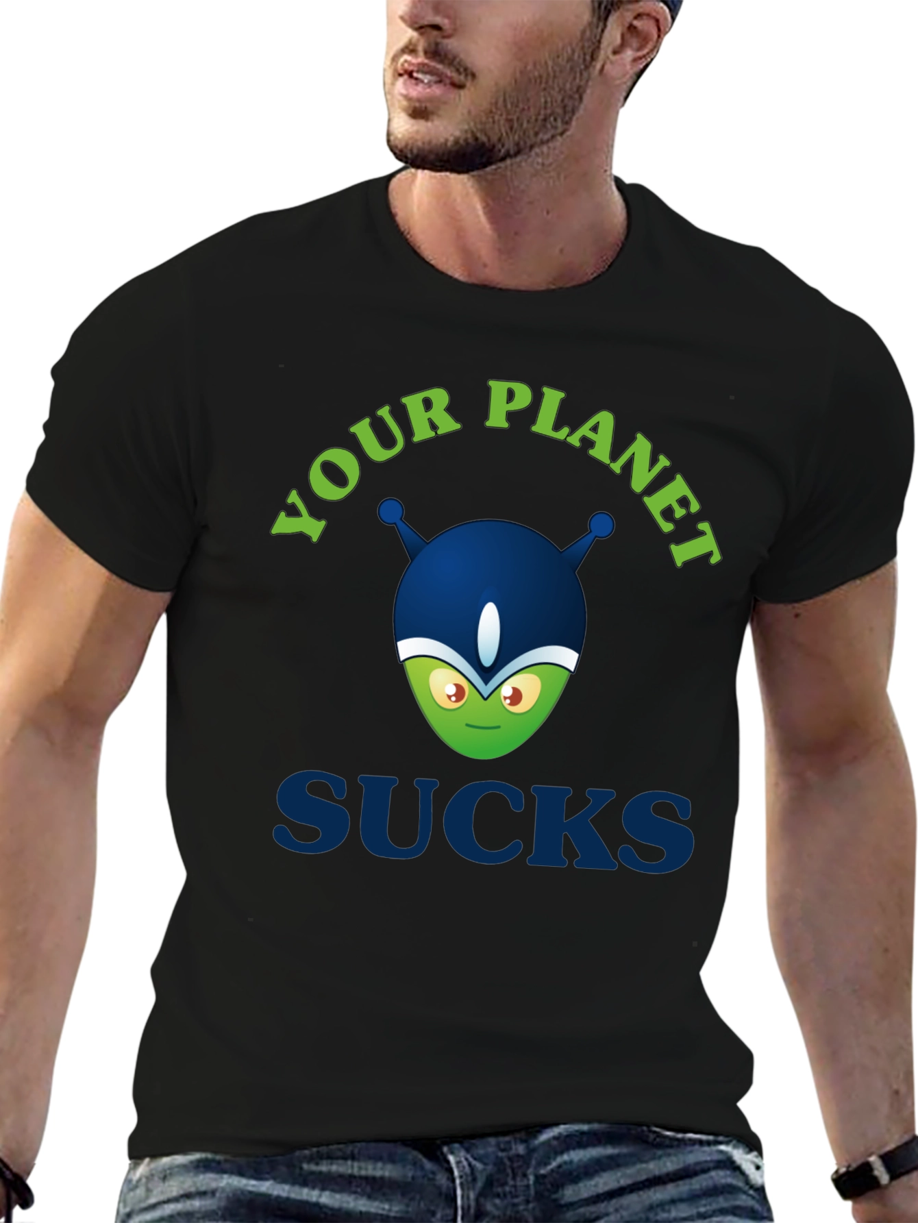 Your Planet Sucks Alien Graphic Tee - Black