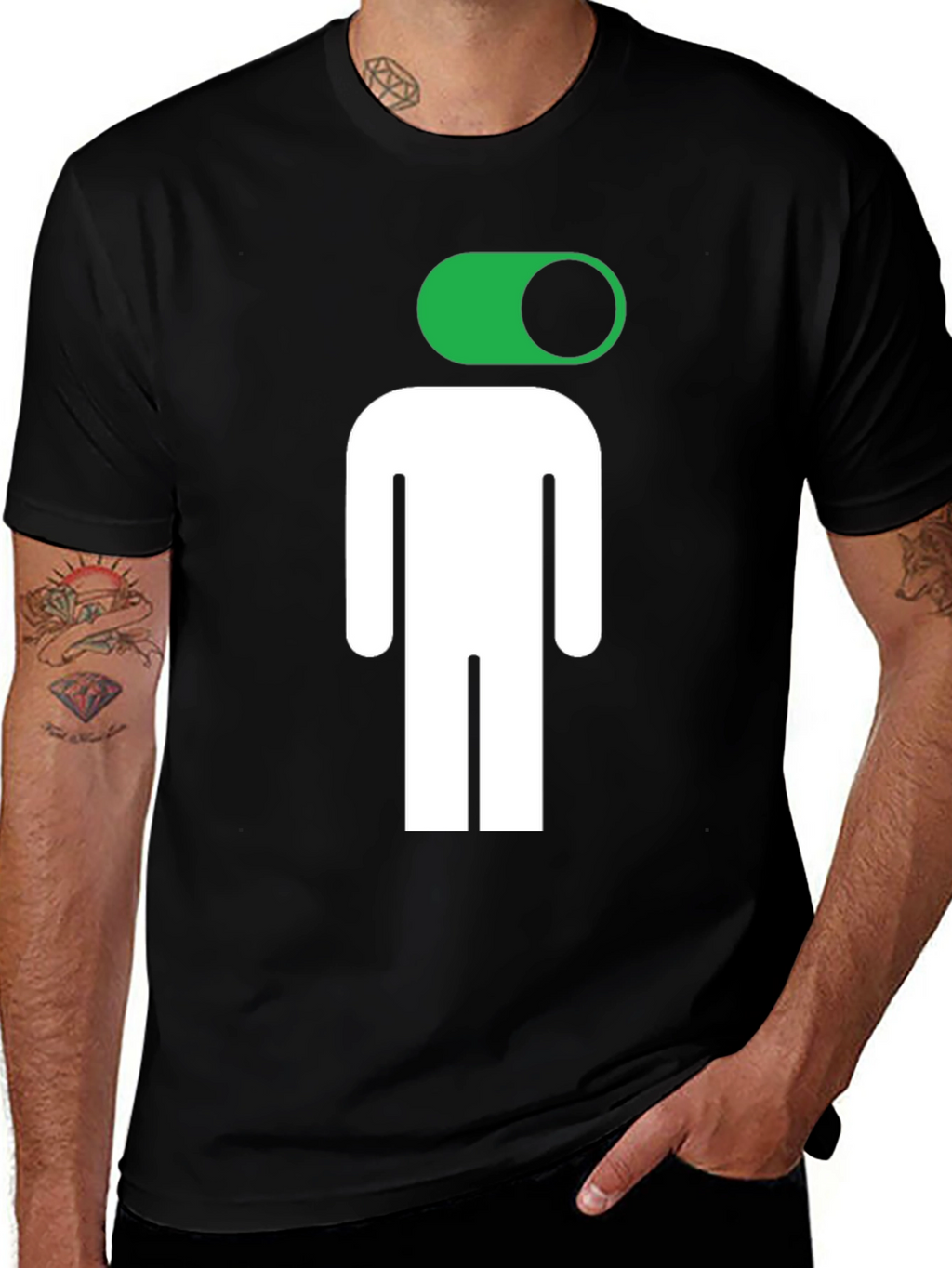 Funny On/Off Man Graphic Tee - Black