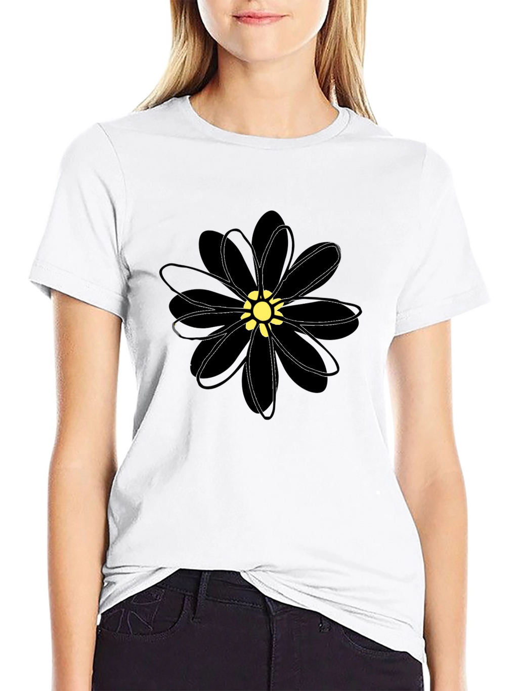Black Flower Graphic T-Shirt - Casual Comfort