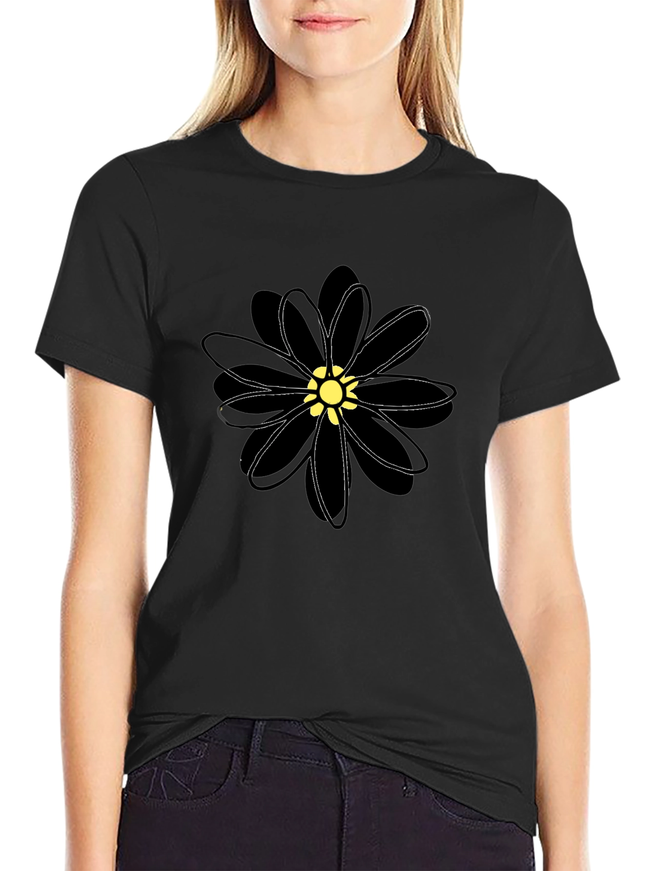 Black Flower Graphic T-Shirt - Casual Comfort