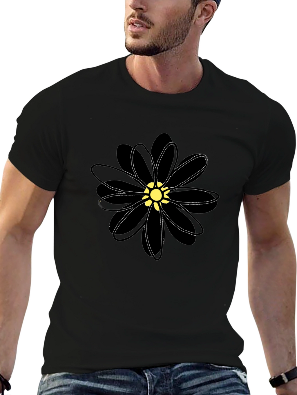 Black Flower Graphic T-Shirt - Casual Comfort