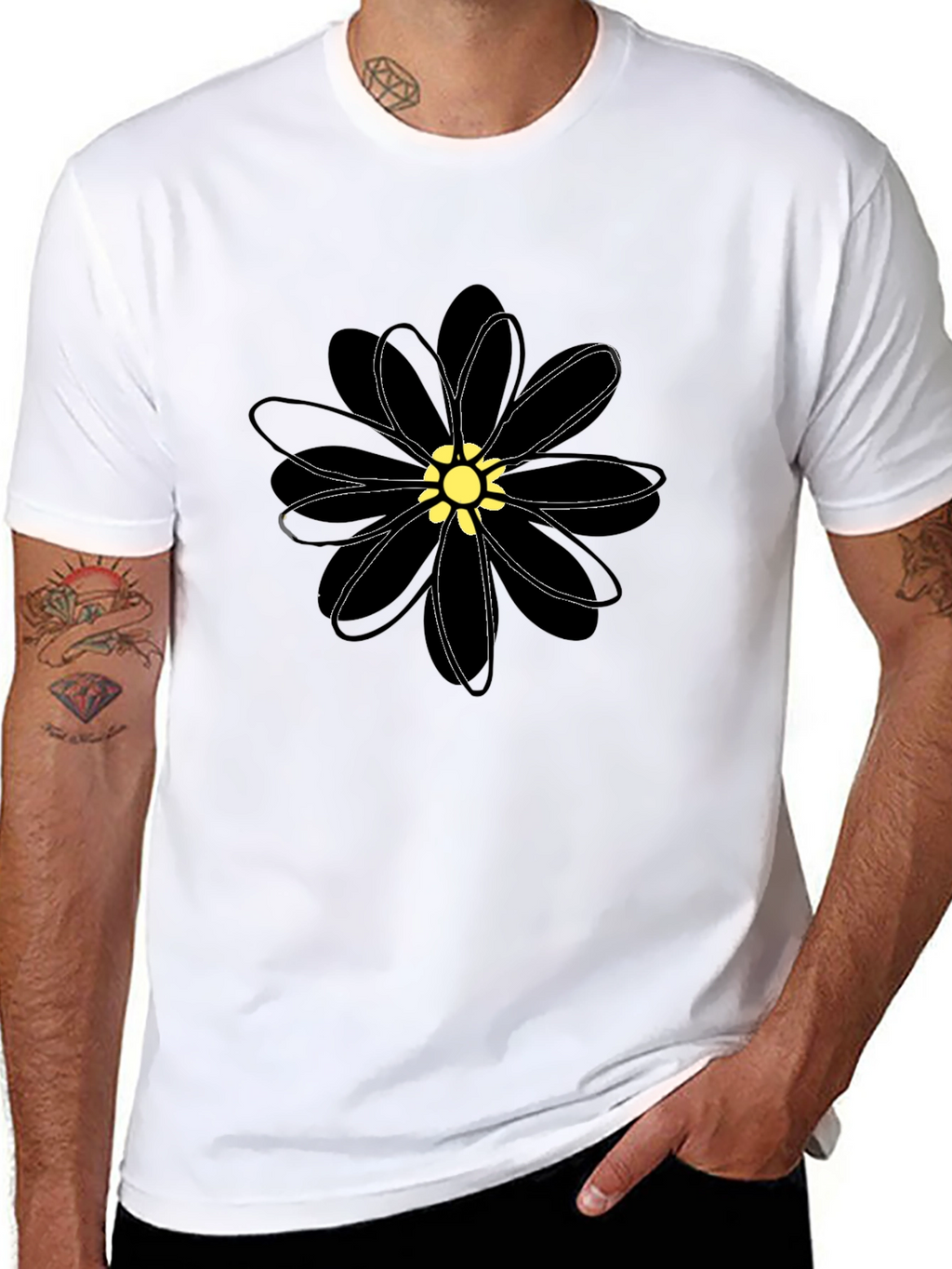 Black Flower Graphic T-Shirt - Casual Comfort