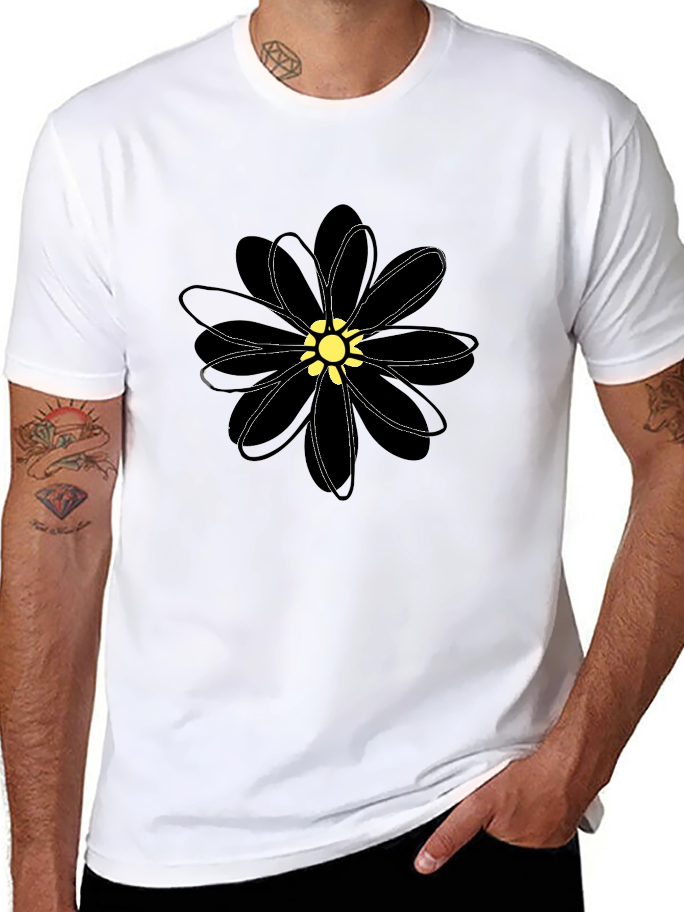 Black Flower Graphic T-Shirt - Casual Comfort