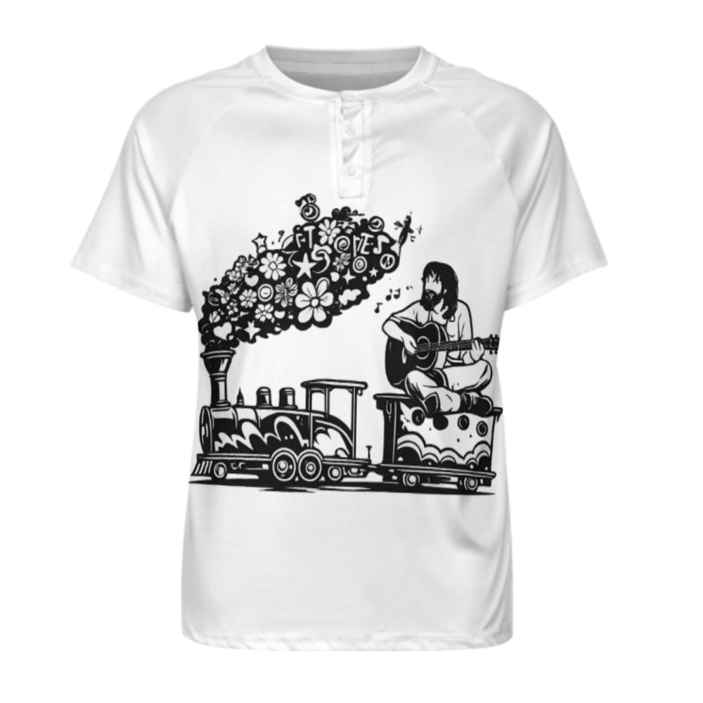 Vintage Psychedelic Train Guitar Graphic T-Shirt – Retro Music & Flower Power Unisex Tee(z316)
