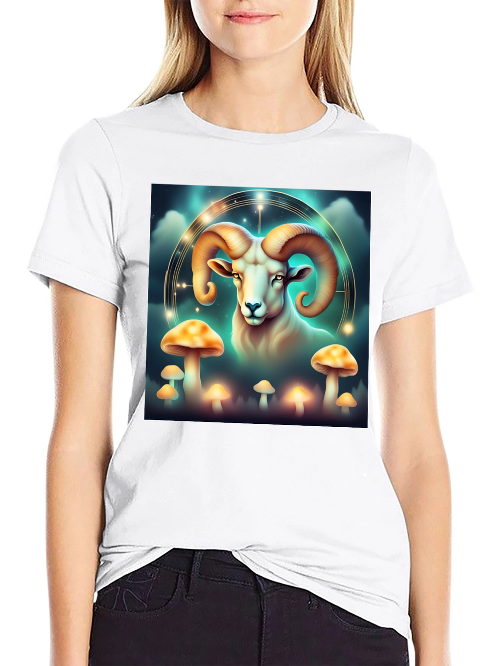 Aries Ram & Mushroom Graphic T-Shirt - Zodiac Tee