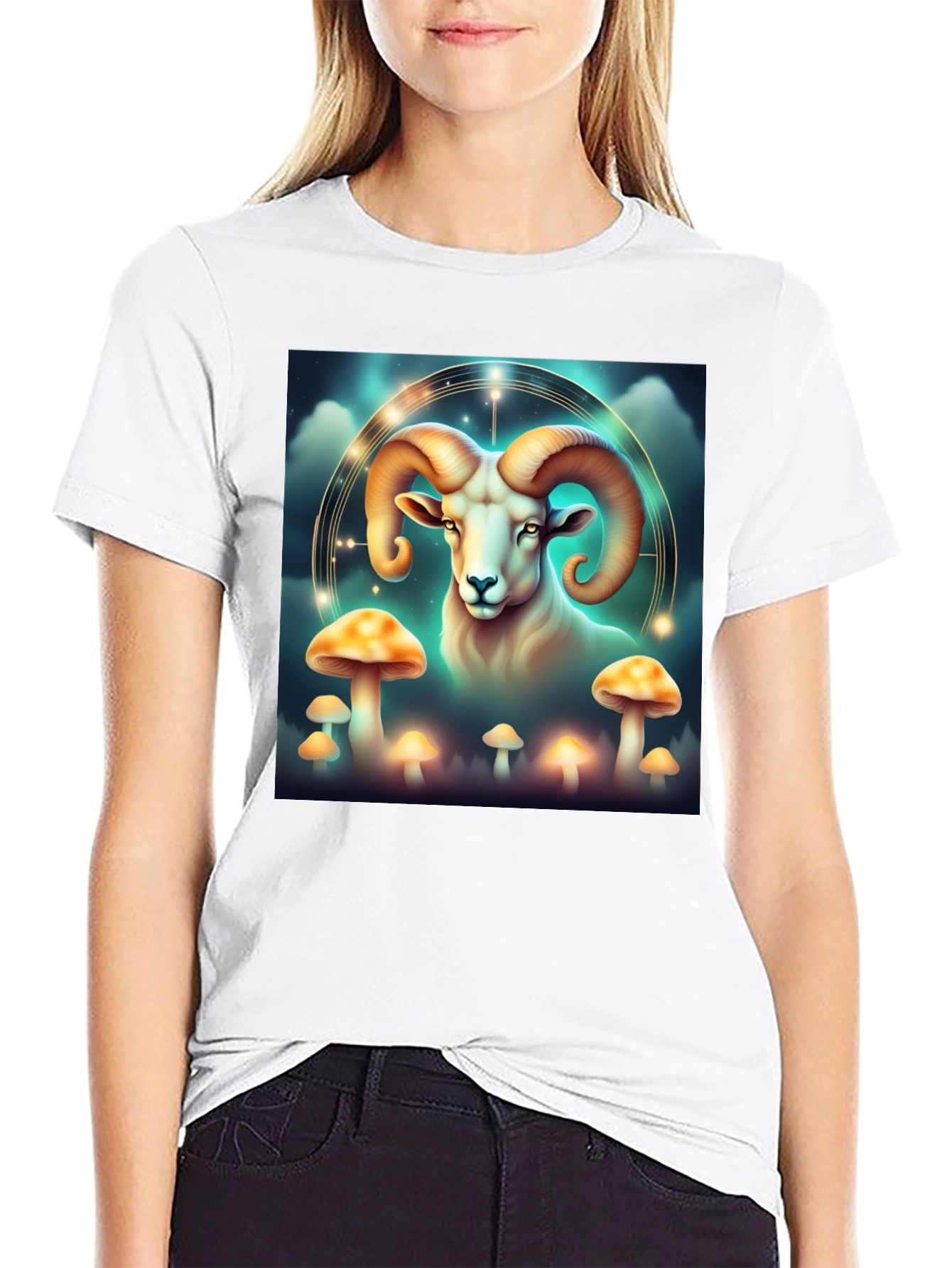 Aries Ram & Mushroom Graphic T-Shirt - Zodiac Tee