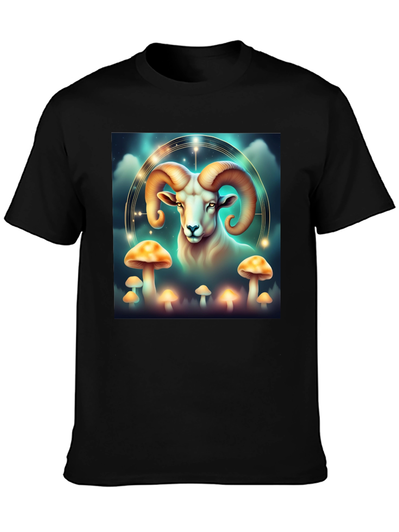 Aries Ram & Mushroom Graphic T-Shirt - Zodiac Tee