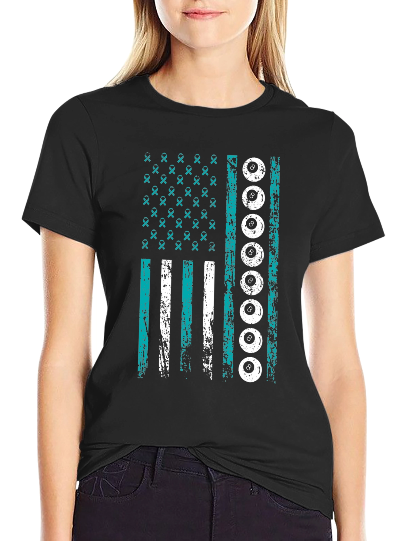 Pool Billiards Awareness Ribbon Flag T-Shirt