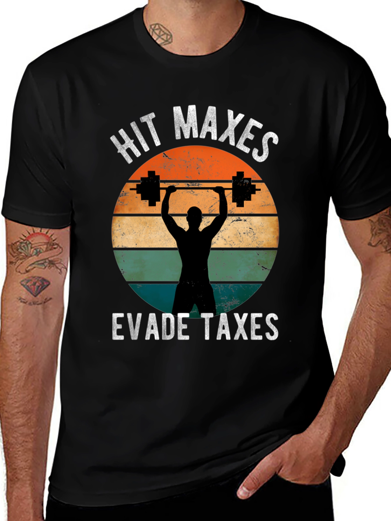 Hit Maxes Evade Taxes Graphic T-Shirt - Gym Humor Tee