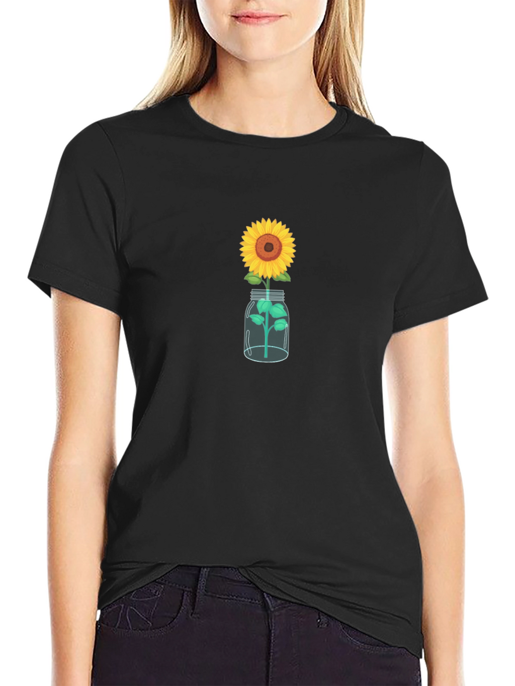Sunflower in Jar Graphic Tee - Black