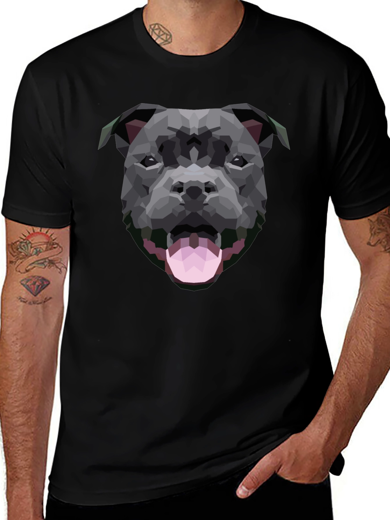 Geometric Dog Graphic Black T-Shirt